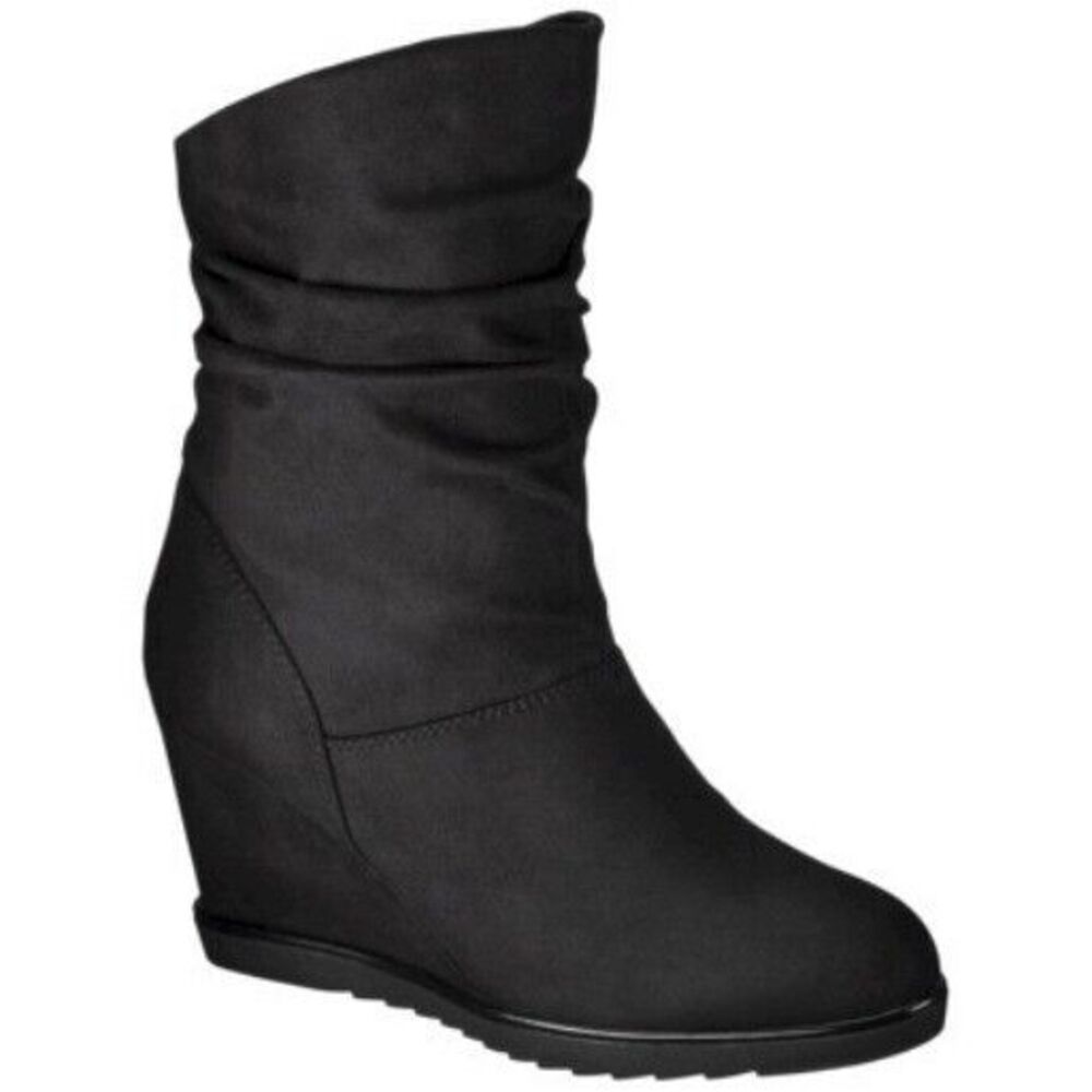 Merona wedge heel faux suede slouchy pleated gathered boots shoes bootie 10
